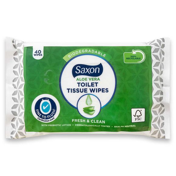 Saxon Aloe Vera Toilet Tissue Wipes - Fine To Flush 40 Pack